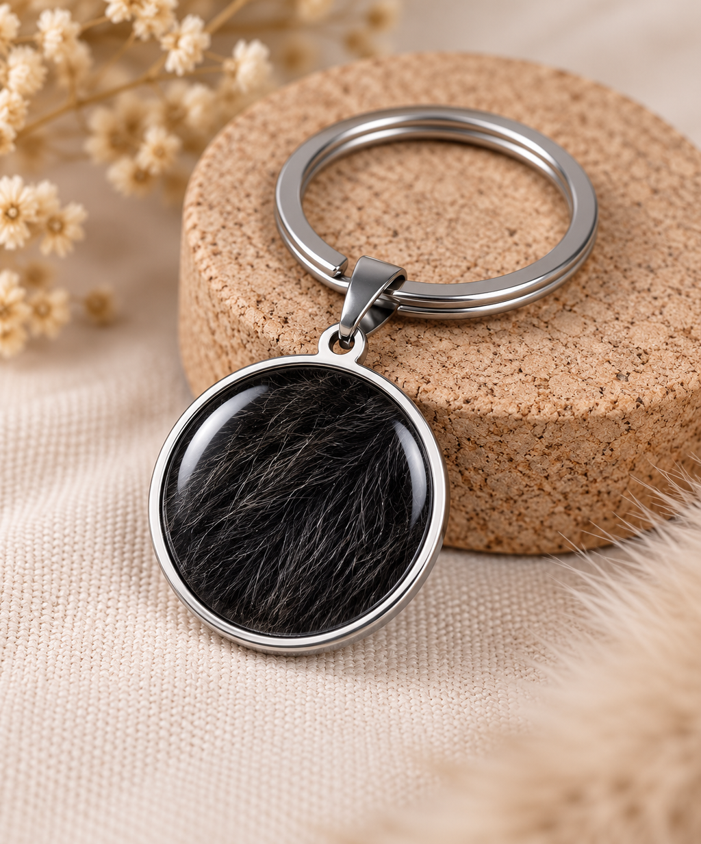 Schlüsselanhänger "Felix" Rund - Schmuck aus Tierasche/Tierfell/Brautstrauß/Kinderhaar