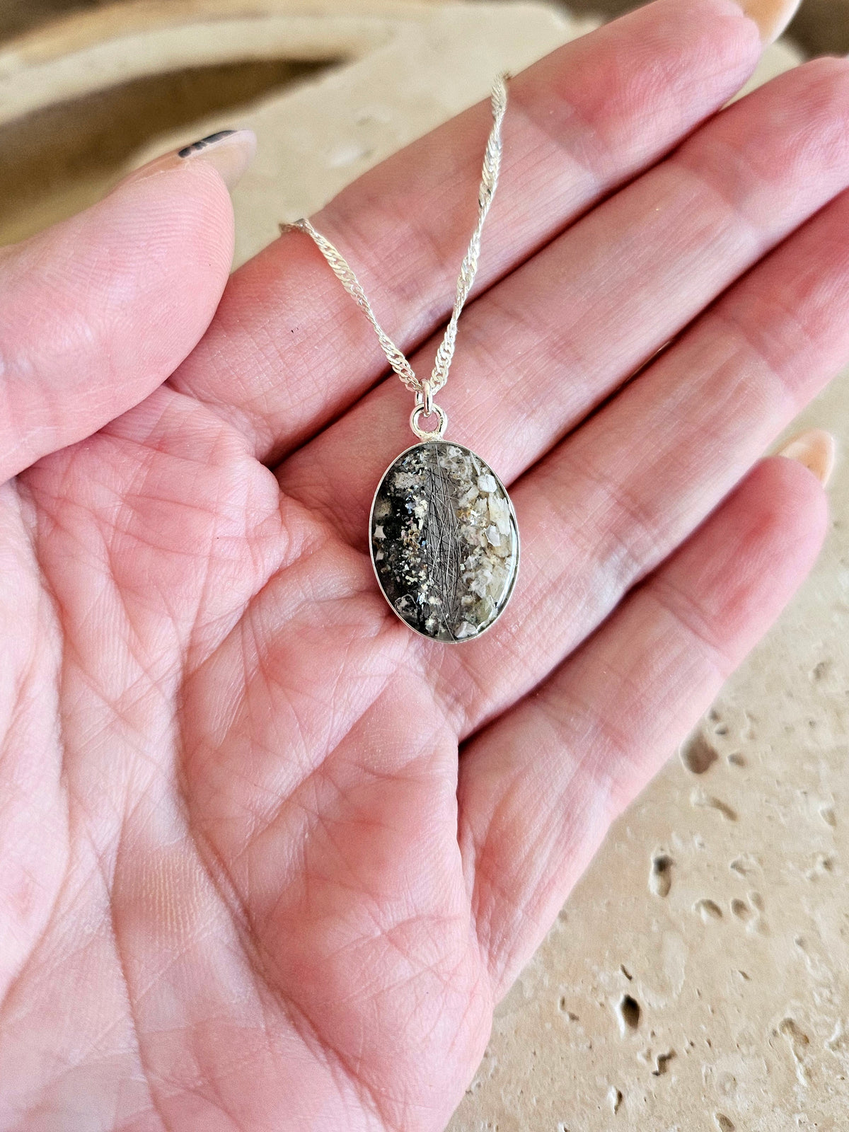 Erinnerungskette "Oval" 925er Silber/18k vergoldet 12mm - Schmuck aus Tierasche/Tierfell/Brautstrauß/Kinderhaar