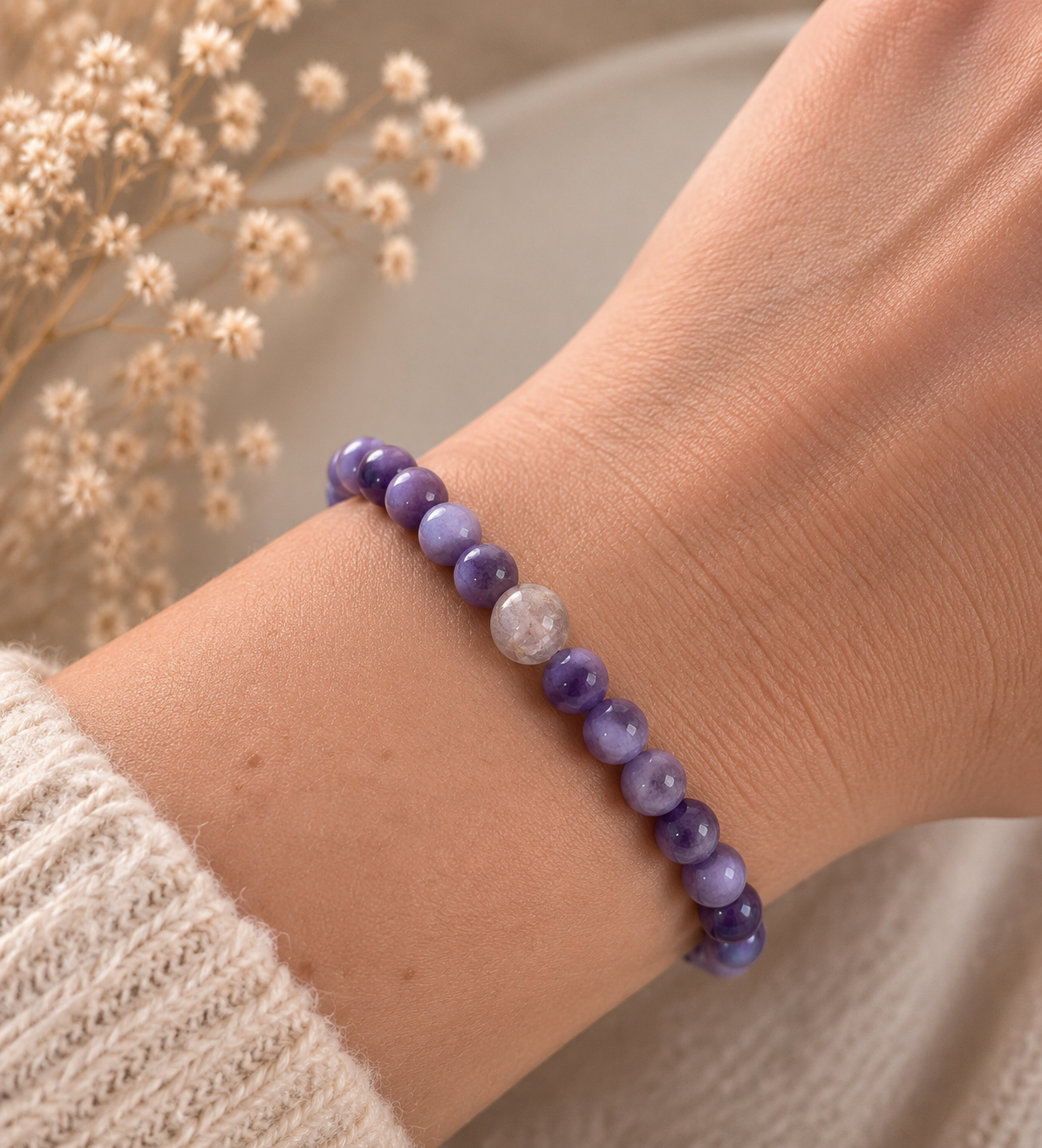 ErinnerungsPerlenarmband Lavendel Amethyst - Schmuck aus Tierasche/Tierfell/Brautstrauß/Kinderhaar
