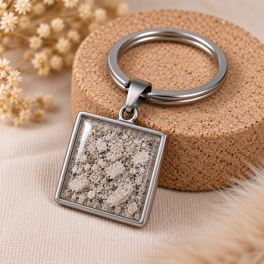 Schlüsselanhänger "Felix" Quadratisch Schmuck aus Tierasche/Tierfell/Brautstrauß/Kinderhaar