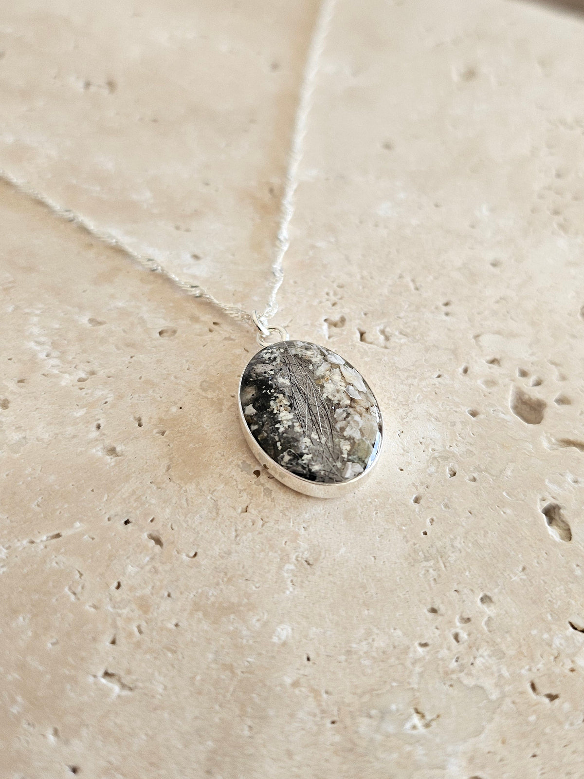 Erinnerungskette "Oval" 925er Silber/18k vergoldet 12mm - Schmuck aus Tierasche/Tierfell/Brautstrauß/Kinderhaar
